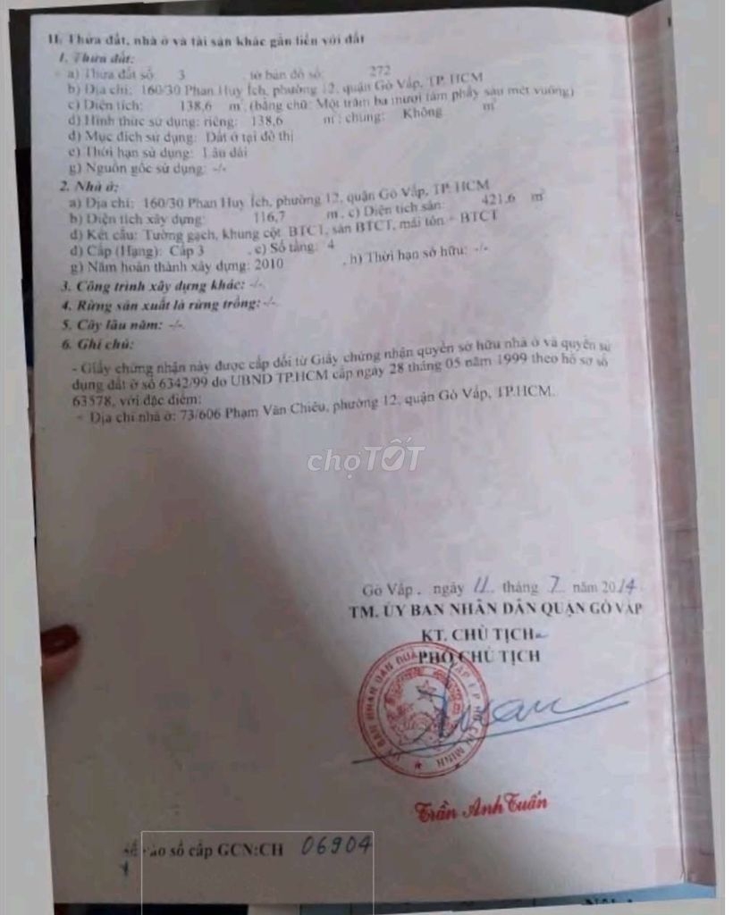 Bán nhà 160/30 Phan Huy Ích Phường An Hội Tây - Hinh 2