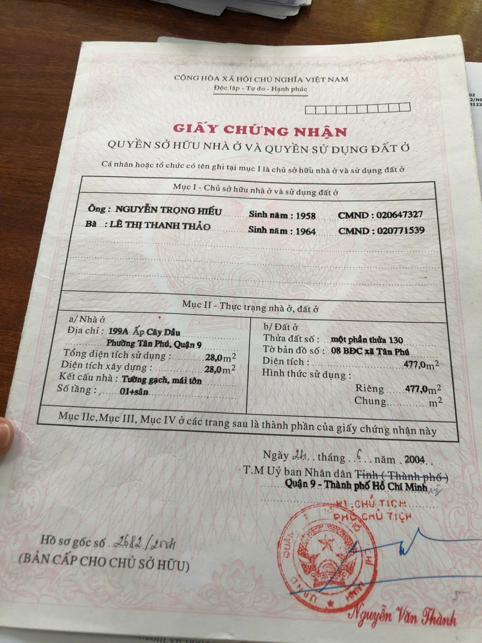 Bán nhà 199AThửa: 130Tờ: 8 Số 154 Phường Tăng Nhơn Phú - Hinh 3