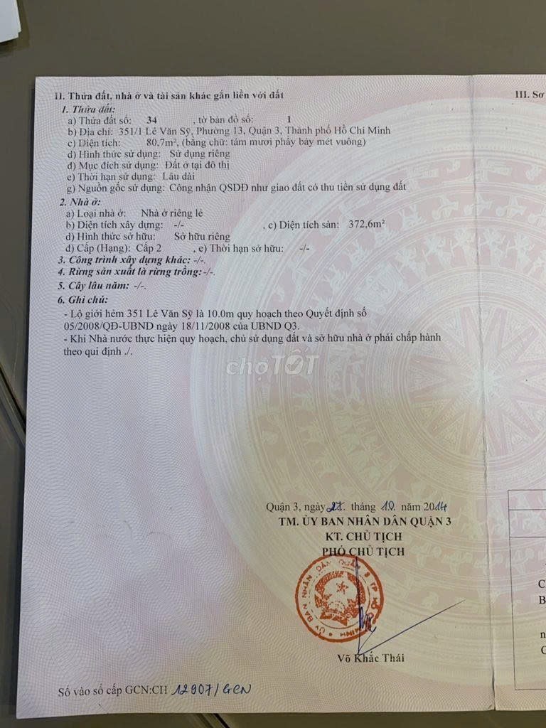 Bán nhà 351/1 Lê Văn Sỹ Quận 3 - Hinh 2