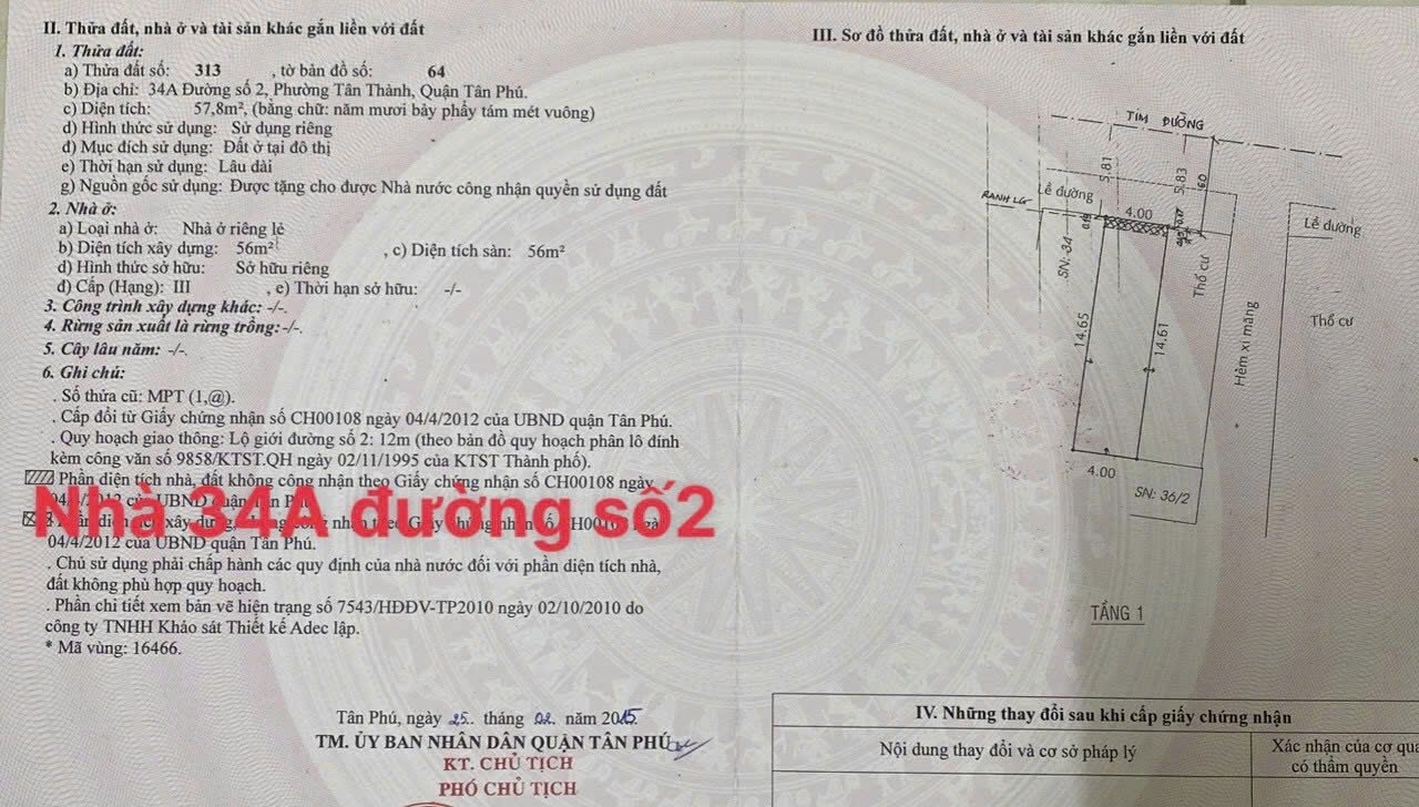 Bán Nhà 34A-36Thửa: 313-311Tờ: 64 Số 2 Phường Tân Phú - Hinh 2