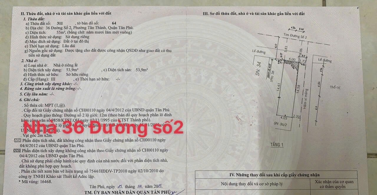 Bán Nhà 34A-36Thửa: 313-311Tờ: 64 Số 2 Phường Tân Phú - Hinh 3