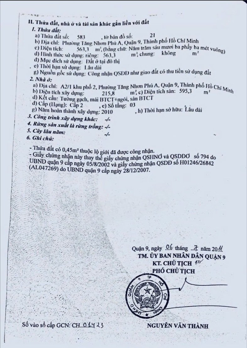 Bán Nhà 441Thửa: 583Tờ: 21 Lê Văn Việt Phường Tăng Nhơn Phú - Hinh 3
