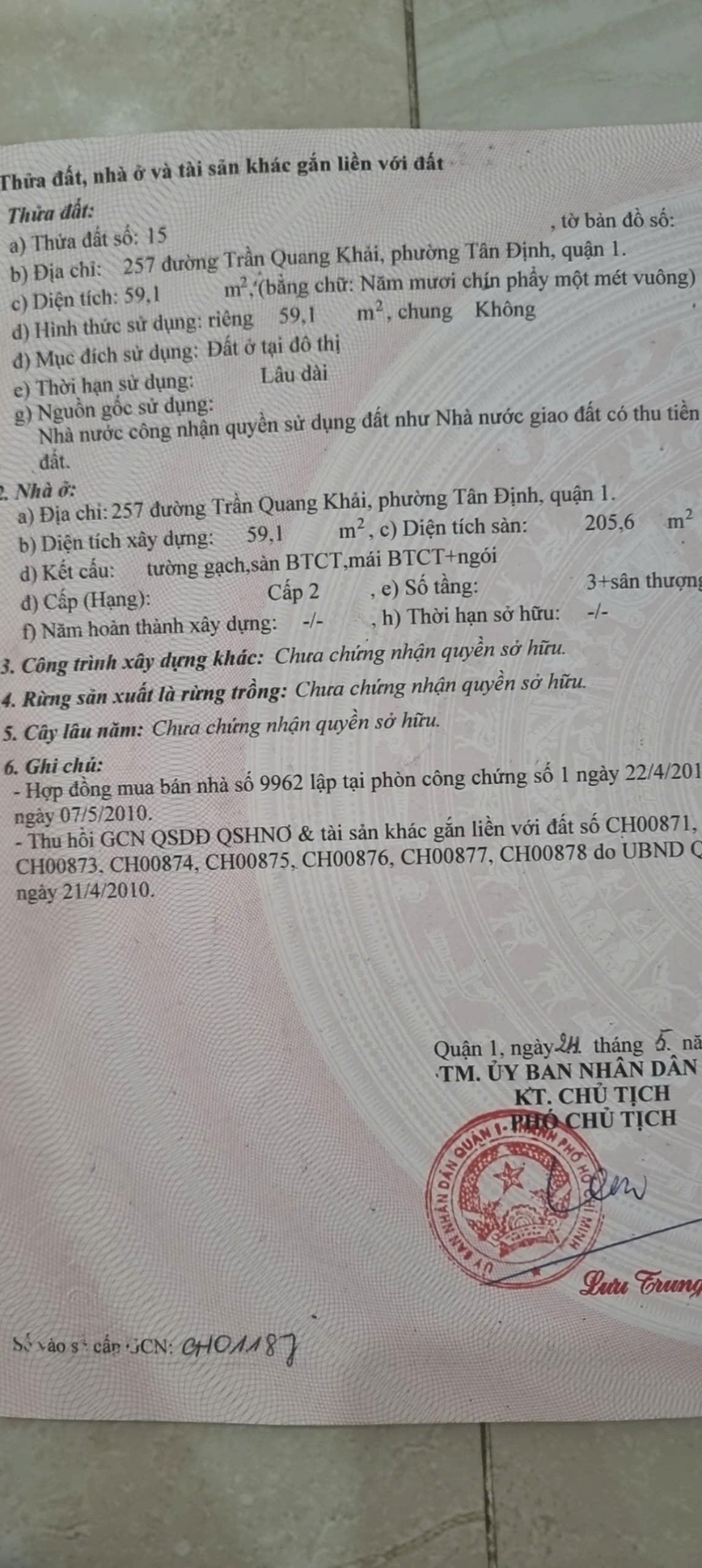 Bán nhà 257 Trần Quang Khải Phường Tân Định - Hinh 2