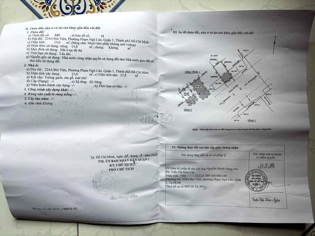 Bán Nhà 224AThửa: 345Tờ: 11 Bùi Viện Phường Bến Thành - Hinh 3