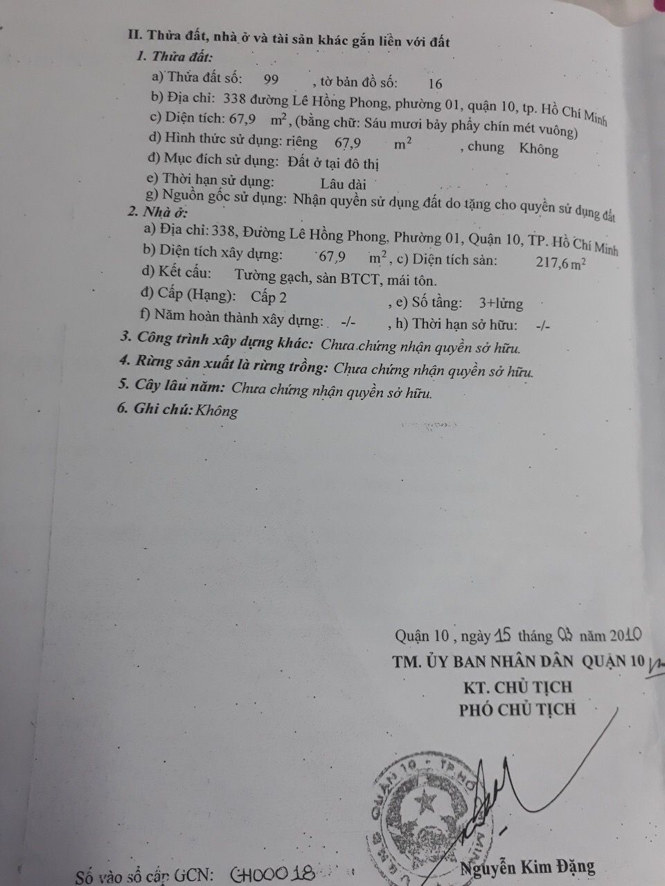 Bán nhà 338 Lê Hồng Phong Phường Vườn Lài - Hinh 3