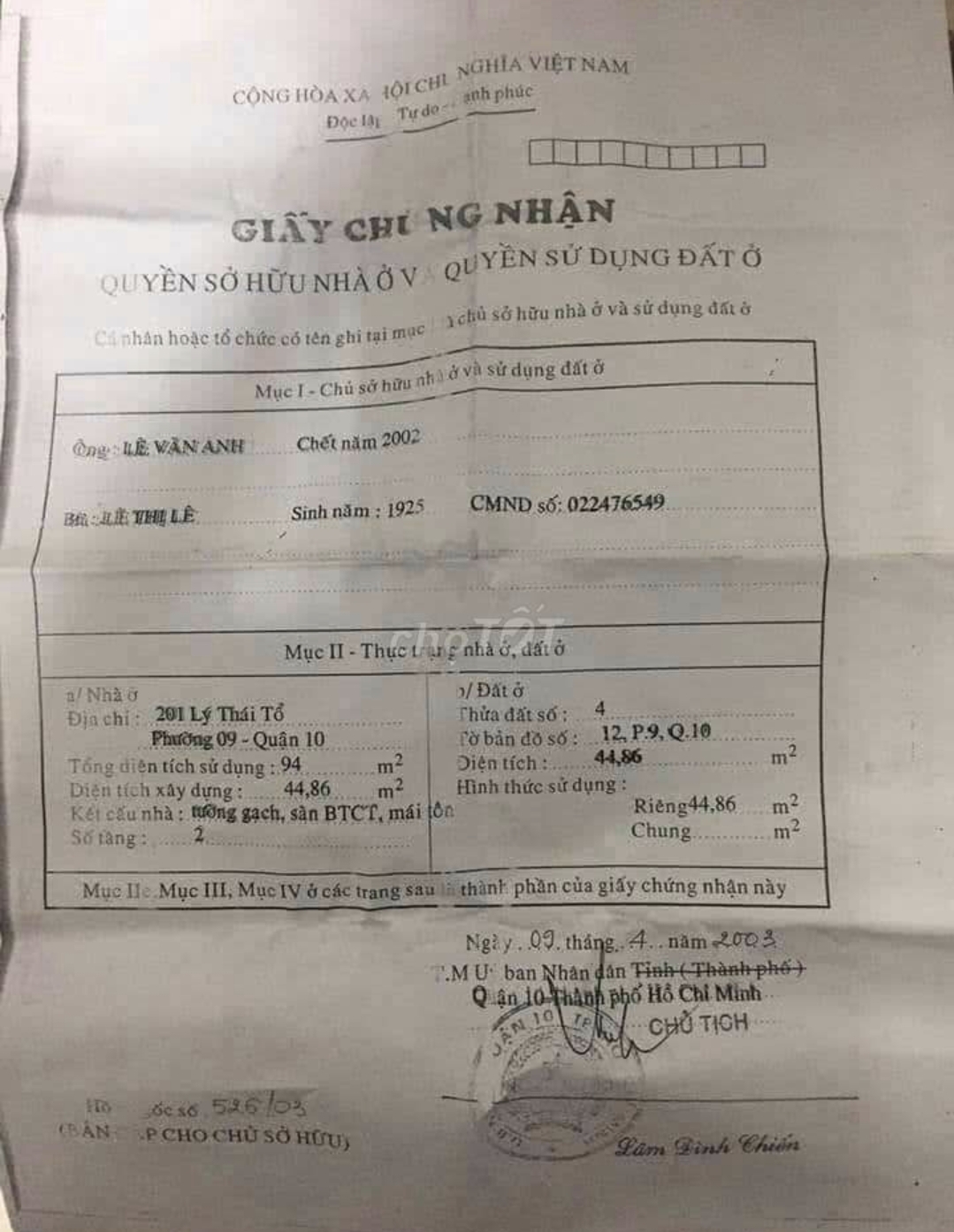 Bán Nhà 201 Lý Thái Tổ Phường Vườn Lài - Hinh 1
