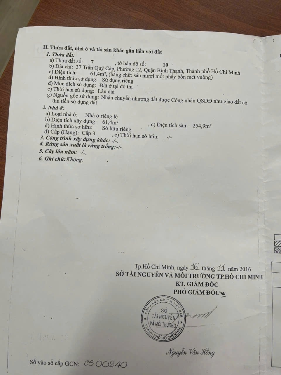 Bán Nhà 37Thửa: 7Tờ: 10 Trần Quý Cáp Phường Bình Thạnh - Hinh 3