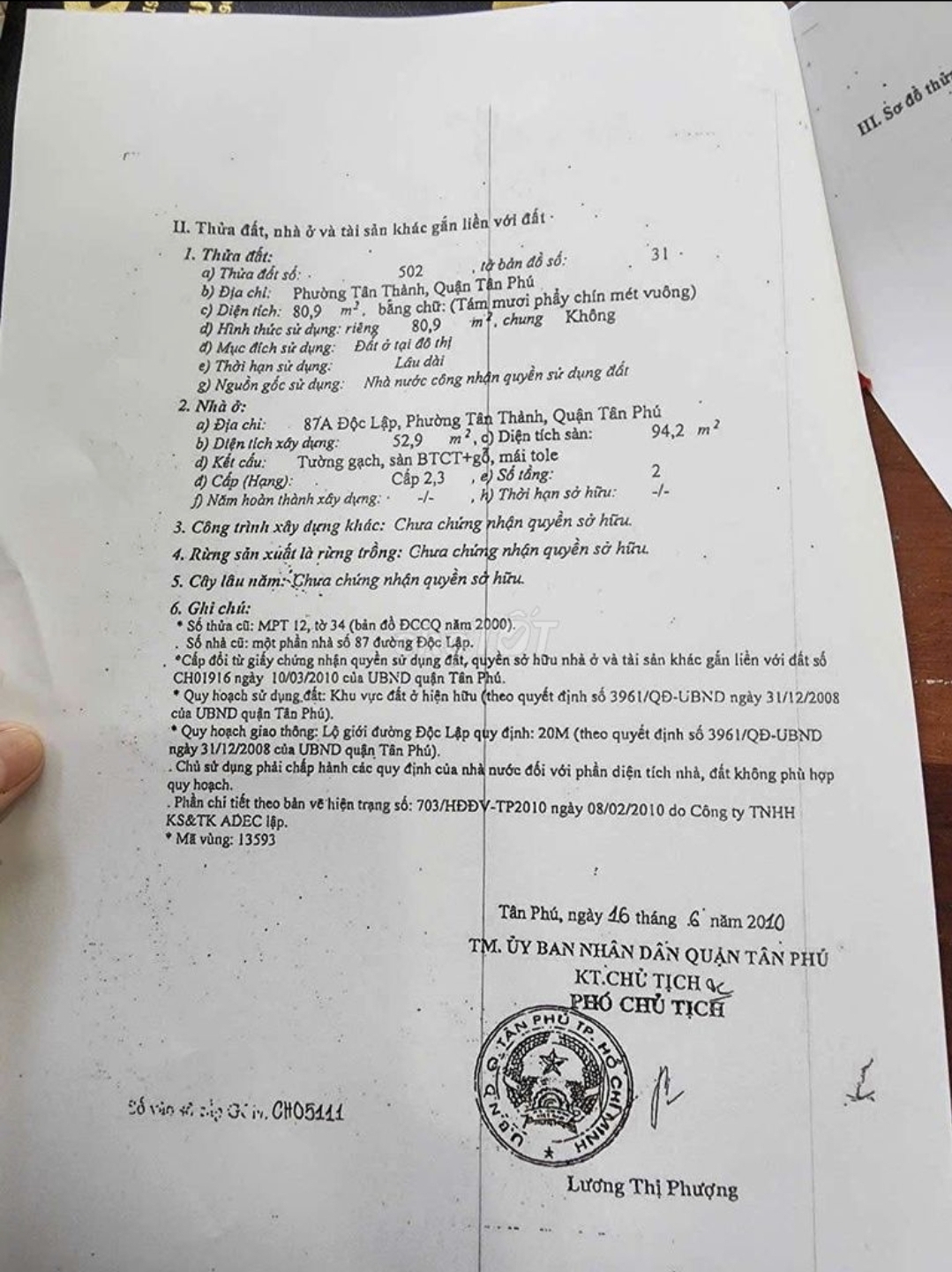 Bán nhà 87A Độc Lập Phường Phú Thọ Hòa - Hinh 1