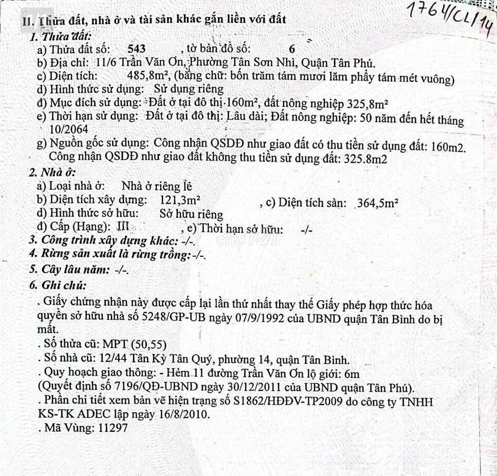 Bán nhà 11/6 Trần Văn Ơn Phường Tân Sơn Nhì - Hinh 3